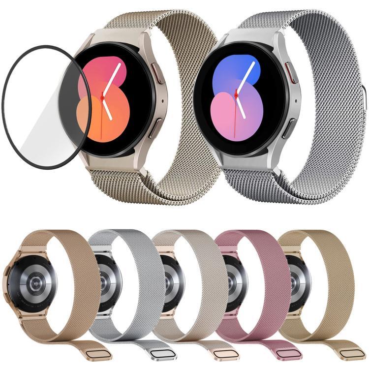 Bracelet de montre milanais magnétique en acier inoxydable avec film incurvé 3D, pour Samsung Galaxy Watch4 Classic 46mm, pour Samsung Galaxy Watch4 Classic 42mm, pour Samsung Galaxy Watch5 Active 40mm, pour Samsung Galaxy Watch5 Active 44mm