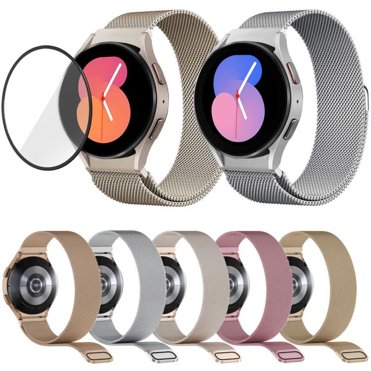 Bracelet de montre milanais magnétique en acier inoxydable avec film incurvé 3D, pour Samsung Galaxy Watch FE 40mm, pour Samsung Galaxy Watch7 44mm, pour Samsung Galaxy Watch7 40mm, pour Samsung Galaxy Watch6 Classic 47mm, pour Samsung Galaxy Watch6 44mm