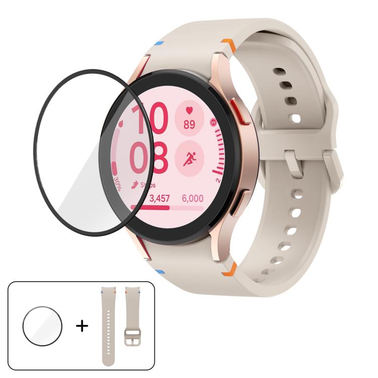 Bracelet de montre en silicone à coutures simples avec film incurvé 3D, pour Samsung Galaxy Watch FE 40mm, pour Samsung Galaxy Watch7 44mm, pour Samsung Galaxy Watch7 40mm, pour Samsung Galaxy Watch6 Classic 47mm