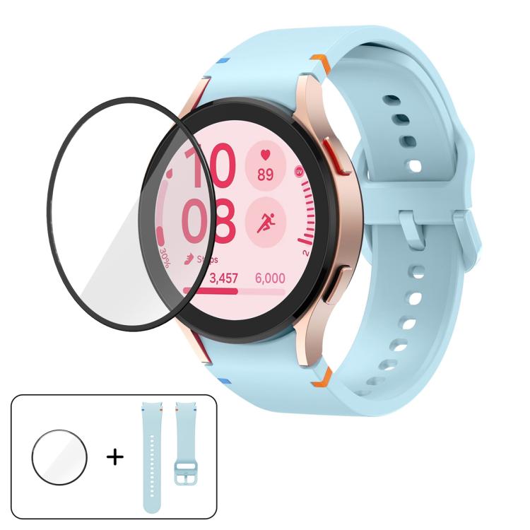 Bracelet de montre en silicone à coutures simples avec film incurvé 3D, pour Samsung Galaxy Watch FE 40mm, pour Samsung Galaxy Watch7 44mm, pour Samsung Galaxy Watch7 40mm, pour Samsung Galaxy Watch6 Classic 47mm