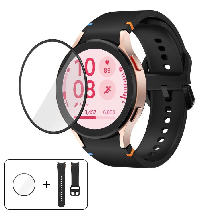 Bracelet de montre en silicone à couture unie avec film incurvé 3D, pour Samsung Galaxy Watch5 Pro 45mm, pour Samsung Galaxy Watch5 40mm, pour Samsung Galaxy Watch4 44mm, pour Samsung Galaxy Watch4 40mm