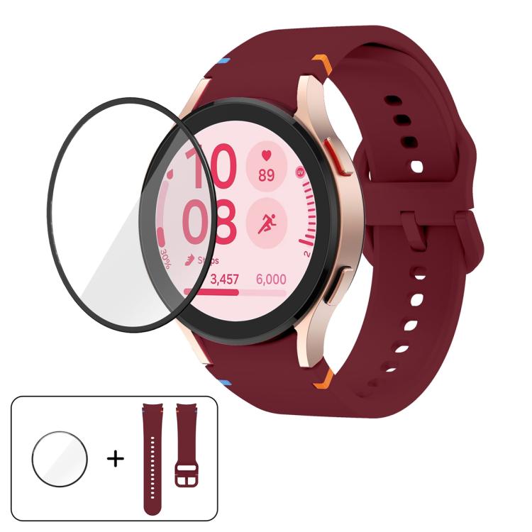 Bracelet de montre en silicone à couture unie avec film incurvé 3D, pour Samsung Galaxy Watch5 Pro 45mm, pour Samsung Galaxy Watch5 40mm, pour Samsung Galaxy Watch4 44mm, pour Samsung Galaxy Watch4 40mm