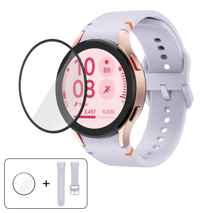 Bracelet de montre en silicone à couture simple avec film incurvé 3D, pour Samsung Galaxy Watch4 Classic 46mm, pour Samsung Galaxy Watch4 Classic 42mm, pour Samsung Galaxy Watch5 Active 40mm, pour Samsung Galaxy Watch5 Active 44mm
