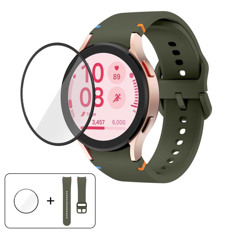 Bracelet de montre en silicone à couture simple avec film incurvé 3D, pour Samsung Galaxy Watch4 Classic 46mm, pour Samsung Galaxy Watch4 Classic 42mm, pour Samsung Galaxy Watch5 Active 40mm, pour Samsung Galaxy Watch5 Active 44mm