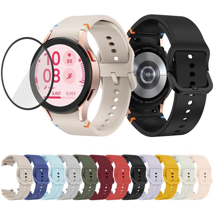 Bracelet de montre en silicone à couture simple avec film incurvé 3D, pour Samsung Galaxy Watch6 44 mm, pour Samsung Galaxy Watch6 40 mm, pour Samsung Galaxy Watch6 Classic 43 mm, pour Samsung Galaxy Watch5 44 mm