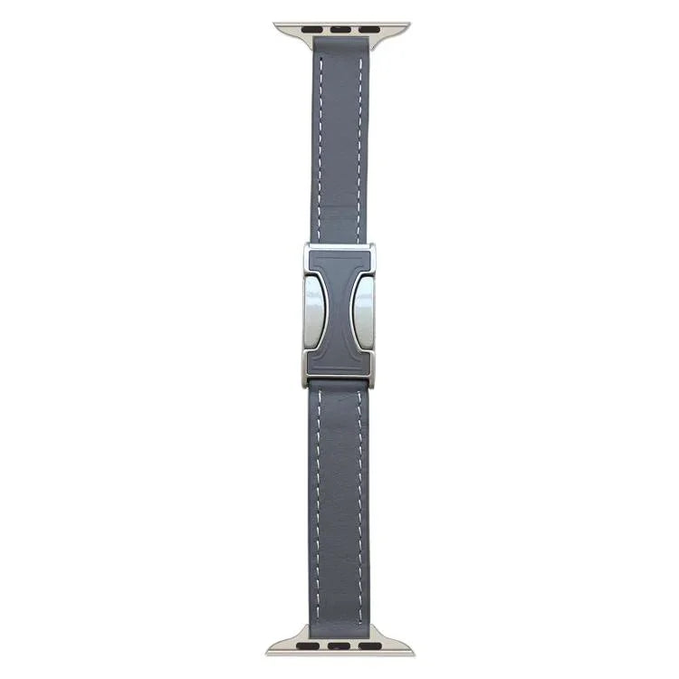 Bracelet de montre en cuir véritable lisse de 14 mm avec boucle magnétique, compatible avec les Apple Watch 46 mm / 49 mm / 45 mm / 44 mm et 42 mm / 41 mm / 40 mm / 38 mm.