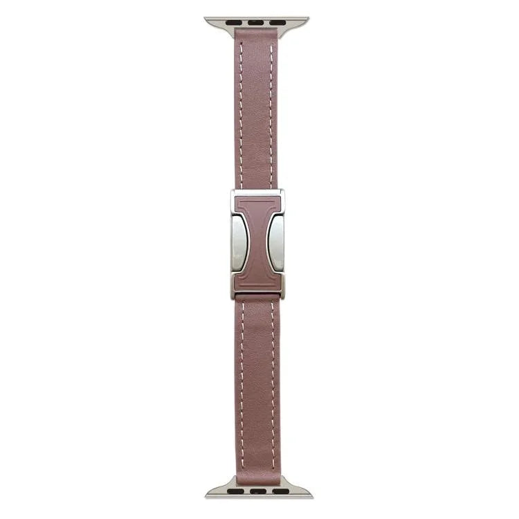 Bracelet de montre en cuir véritable lisse de 14 mm avec boucle magnétique, compatible avec les Apple Watch 46 mm / 49 mm / 45 mm / 44 mm et 42 mm / 41 mm / 40 mm / 38 mm.