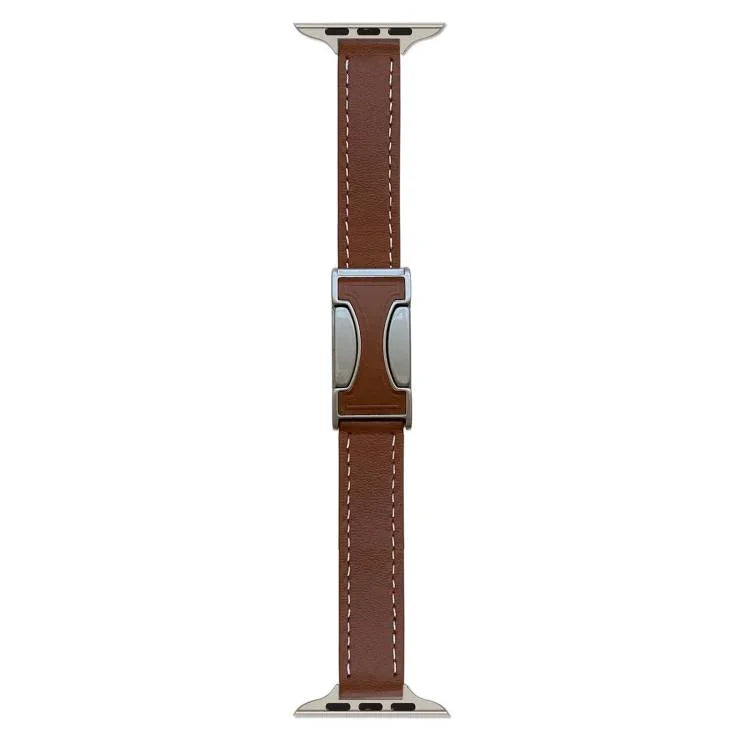 Bracelet de montre en cuir véritable lisse de 14 mm avec boucle magnétique, compatible avec les Apple Watch 46 mm / 49 mm / 45 mm / 44 mm et 42 mm / 41 mm / 40 mm / 38 mm.
