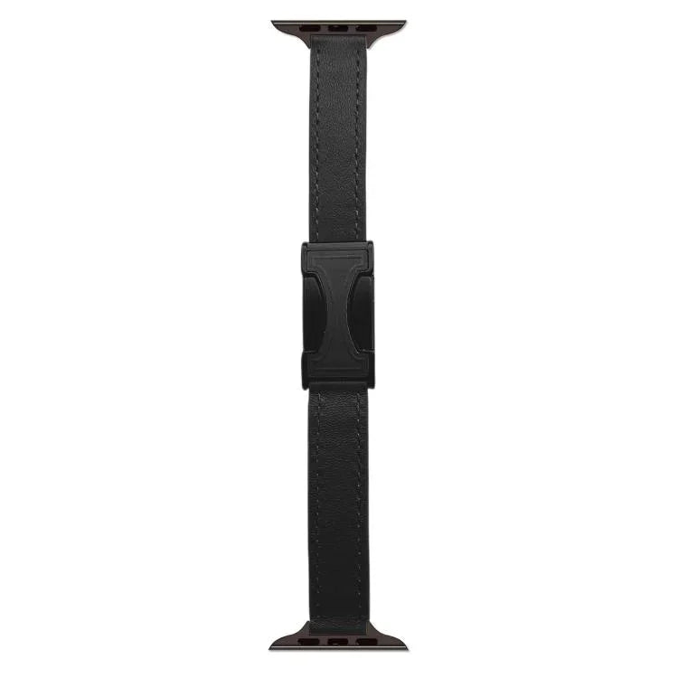 Bracelet de montre en cuir véritable lisse de 14 mm avec boucle magnétique, compatible avec les Apple Watch 46 mm / 49 mm / 45 mm / 44 mm et 42 mm / 41 mm / 40 mm / 38 mm.