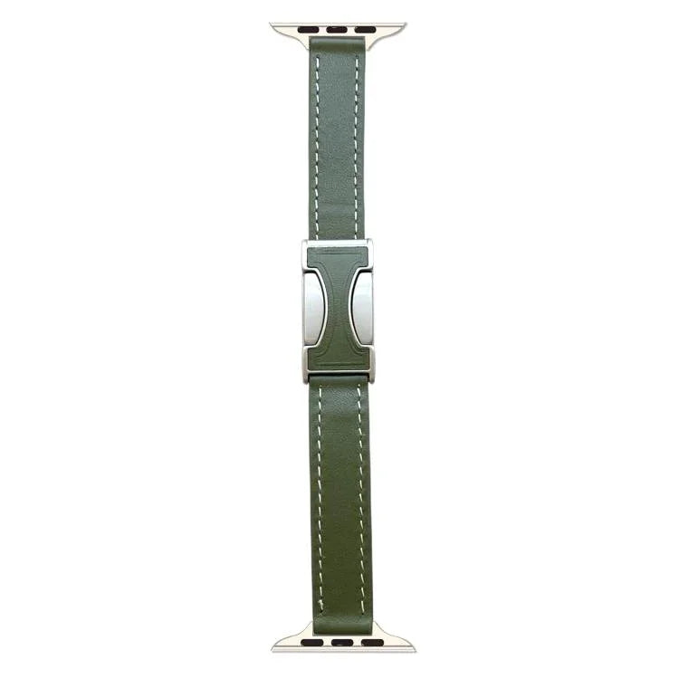 Bracelet de montre en cuir véritable lisse de 14 mm avec boucle magnétique, compatible avec les Apple Watch 46 mm / 49 mm / 45 mm / 44 mm et 42 mm / 41 mm / 40 mm / 38 mm.