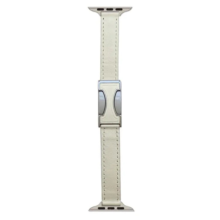 Bracelet de montre en cuir véritable lisse de 14 mm avec boucle magnétique, compatible avec les Apple Watch 46 mm / 49 mm / 45 mm / 44 mm et 42 mm / 41 mm / 40 mm / 38 mm.