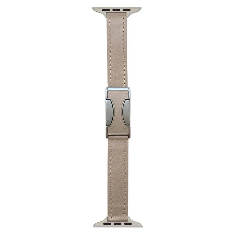 Bracelet de montre en cuir véritable lisse de 14 mm avec boucle magnétique, compatible avec les Apple Watch 46 mm / 49 mm / 45 mm / 44 mm et 42 mm / 41 mm / 40 mm / 38 mm.