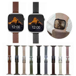 Bracelet de montre en cuir véritable lisse de 14 mm avec boucle magnétique, compatible avec les Apple Watch 46 mm / 49 mm / 45 mm / 44 mm et 42 mm / 41 mm / 40 mm / 38 mm.