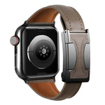 Bracelet de montre en cuir véritable uni, fin et à boucle magnétique, compatible avec Apple Watch 46 mm / 49 mm / 45 mm / 44 mm et Apple Watch 42 mm / 41 mm / 40 mm / 38 mm.