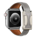 Bracelet de montre en cuir véritable uni, fin et à boucle magnétique, compatible avec Apple Watch 46 mm / 49 mm / 45 mm / 44 mm et Apple Watch 42 mm / 41 mm / 40 mm / 38 mm.