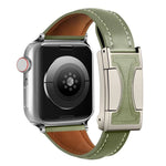 Bracelet de montre en cuir véritable uni, fin et à boucle magnétique, compatible avec Apple Watch 46 mm / 49 mm / 45 mm / 44 mm et Apple Watch 42 mm / 41 mm / 40 mm / 38 mm.