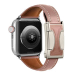 Bracelet de montre en cuir véritable uni, fin et à boucle magnétique, compatible avec Apple Watch 46 mm / 49 mm / 45 mm / 44 mm et Apple Watch 42 mm / 41 mm / 40 mm / 38 mm.