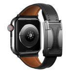 Bracelet de montre en cuir véritable uni, fin et à boucle magnétique, compatible avec Apple Watch 46 mm / 49 mm / 45 mm / 44 mm et Apple Watch 42 mm / 41 mm / 40 mm / 38 mm.