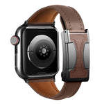 Bracelet de montre en cuir véritable uni, fin et à boucle magnétique, compatible avec Apple Watch 46 mm / 49 mm / 45 mm / 44 mm et Apple Watch 42 mm / 41 mm / 40 mm / 38 mm.