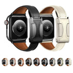 Bracelet de montre en cuir véritable uni, fin et à boucle magnétique, compatible avec Apple Watch 46 mm / 49 mm / 45 mm / 44 mm et Apple Watch 42 mm / 41 mm / 40 mm / 38 mm.
