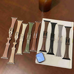 Bracelet de montre en cuir véritable uni, fin et à boucle magnétique, compatible avec Apple Watch 46 mm / 49 mm / 45 mm / 44 mm et Apple Watch 42 mm / 41 mm / 40 mm / 38 mm.