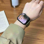 Bracelet de montre en cuir véritable uni, fin et à boucle magnétique, compatible avec Apple Watch 46 mm / 49 mm / 45 mm / 44 mm et Apple Watch 42 mm / 41 mm / 40 mm / 38 mm.
