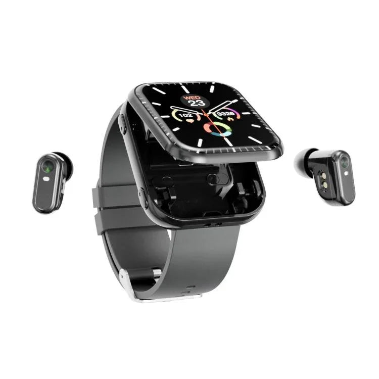 Montre connectée avec écouteurs TWS T1, écran carré de 1,8 pouce, compatible avec les appels Bluetooth et la mesure de la fréquence cardiaque