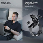 Montre connectée avec écouteurs TWS T1, écran carré de 1,8 pouce, compatible avec les appels Bluetooth et la mesure de la fréquence cardiaque