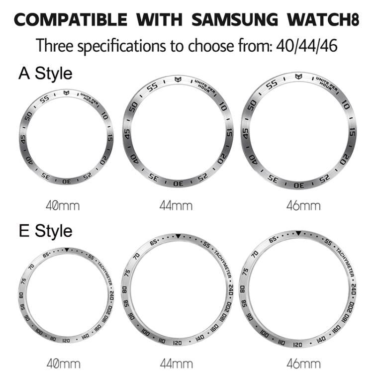 Cadre de protection pour montre intelligente, anneau de lunette en métal, style : style A, pour Samsung Galaxy Watch8 Classic 46 mm, pour Samsung Galaxy Watch8 44 mm, pour Samsung Galaxy Watch8 40 mm