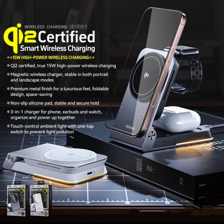 WK WP-U180 Tonayn Qi2 Chargeur magnétique sans fil 3-en-1 15W, WP-U180