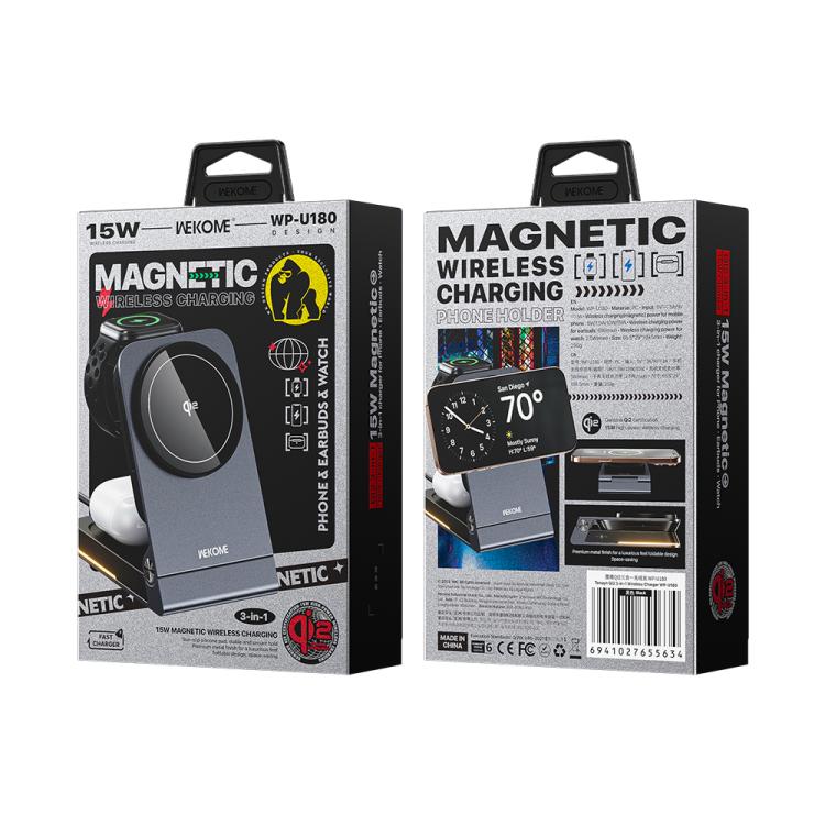 WK WP-U180 Tonayn Qi2 Chargeur magnétique sans fil 3-en-1 15W, WP-U180