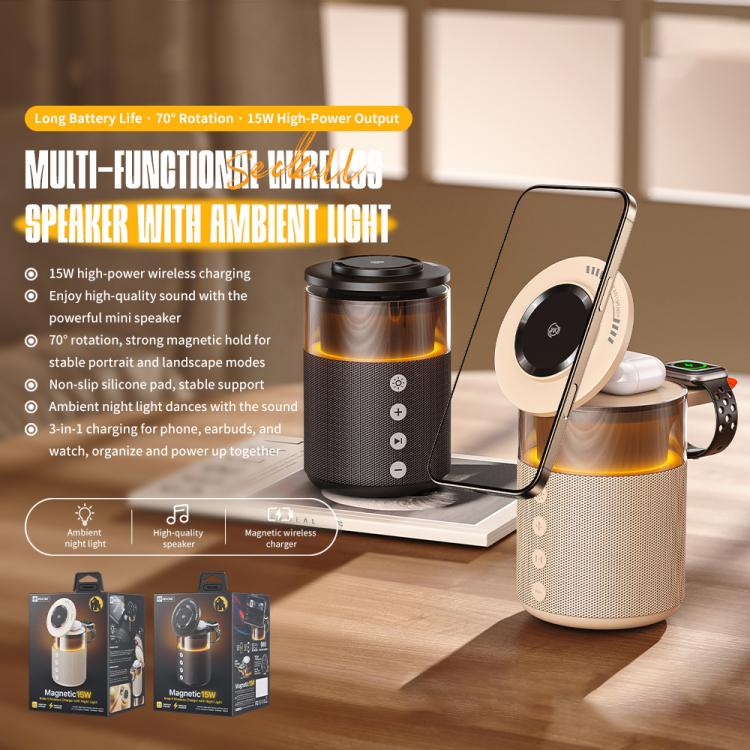 Haut-parleur Bluetooth à recharge sans fil 5 en 1 15W WK WP-U179 Qisone avec veilleuse