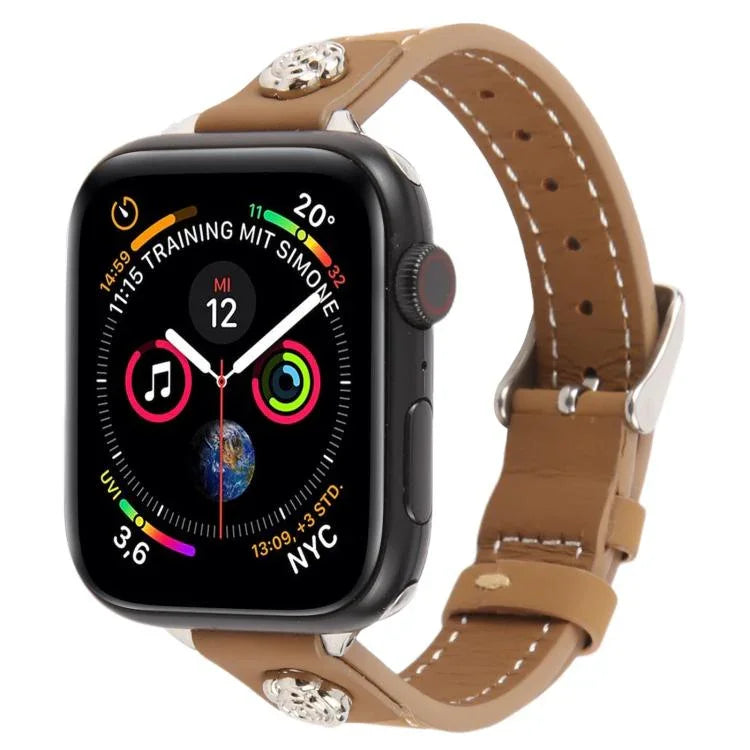 Bracelet de montre Rivet Camellia en cuir microfibre effet peau, pour Apple Watch 46 mm / 49 mm / 45 mm / 44 mm et pour Apple Watch 42 mm / 41 mm / 40 mm / 38 mm