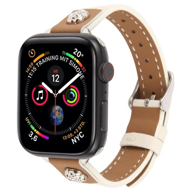 Bracelet de montre Rivet Camellia en cuir microfibre effet peau, pour Apple Watch 46 mm / 49 mm / 45 mm / 44 mm et pour Apple Watch 42 mm / 41 mm / 40 mm / 38 mm