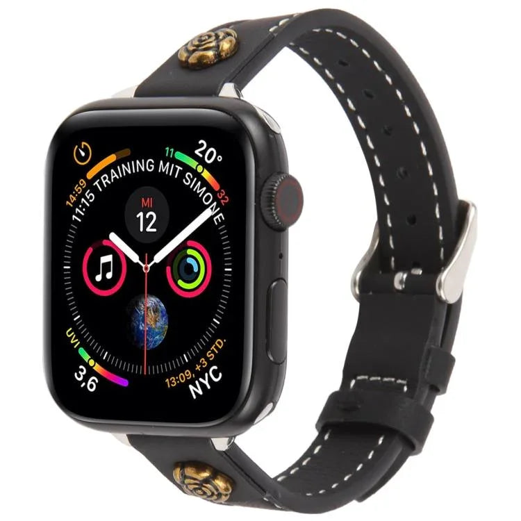 Bracelet de montre Rivet Camellia en cuir microfibre effet peau, pour Apple Watch 46 mm / 49 mm / 45 mm / 44 mm et pour Apple Watch 42 mm / 41 mm / 40 mm / 38 mm