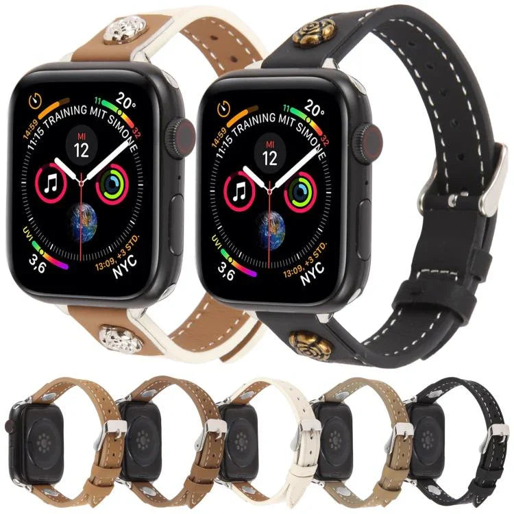 Bracelet de montre Rivet Camellia en cuir microfibre effet peau, pour Apple Watch 46 mm / 49 mm / 45 mm / 44 mm et pour Apple Watch 42 mm / 41 mm / 40 mm / 38 mm