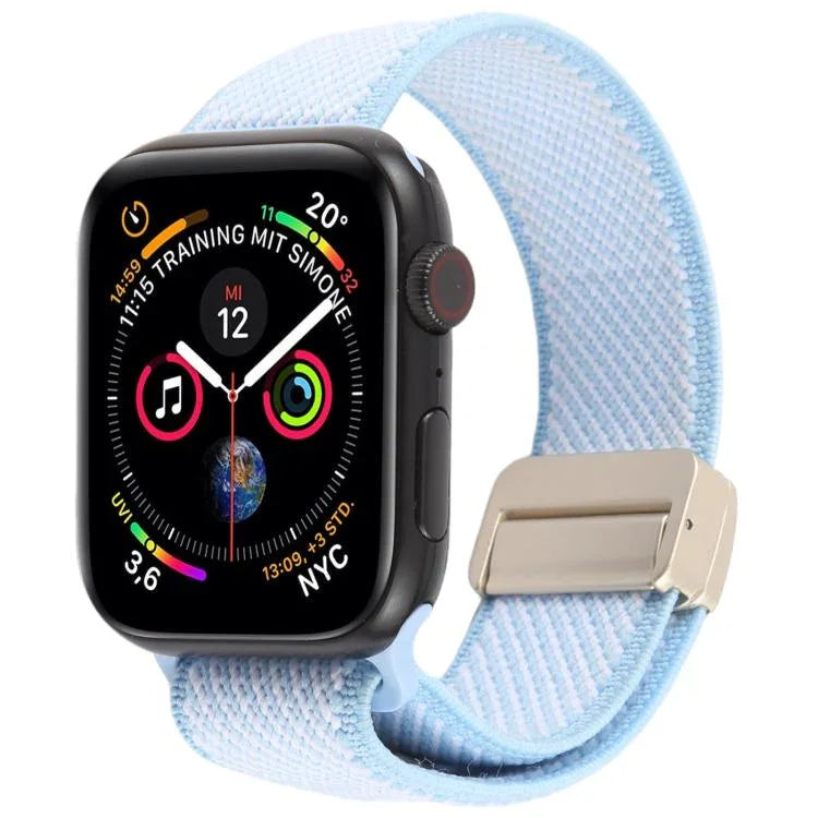 Bracelet de montre en nylon élastique bicolore sergé avec boucle magnétique, compatible avec Apple Watch 46 mm / 49 mm / 45 mm / 44 mm et Apple Watch 42 mm / 41 mm / 40 mm / 38 mm.
