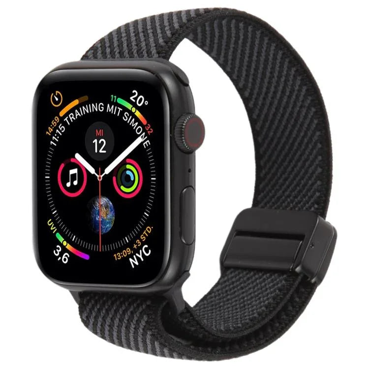 Bracelet de montre en nylon élastique bicolore sergé avec boucle magnétique, compatible avec Apple Watch 46 mm / 49 mm / 45 mm / 44 mm et Apple Watch 42 mm / 41 mm / 40 mm / 38 mm.