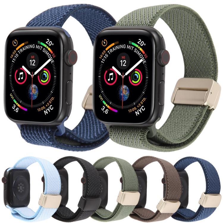 Bracelet de montre en nylon élastique bicolore sergé avec boucle magnétique, compatible avec Apple Watch 46 mm / 49 mm / 45 mm / 44 mm et Apple Watch 42 mm / 41 mm / 40 mm / 38 mm.