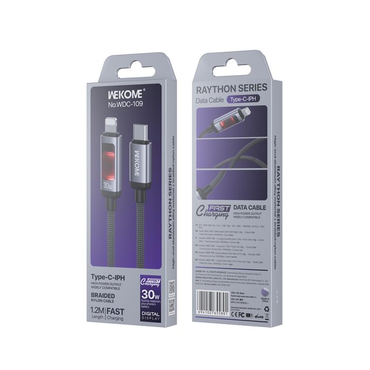 WK WDC-109 Câble de Données à Affichage Numérique Intelligent 30W Type-C vers 8 Broches Charge Rapide, Longueur : 1.2m, WDC-109