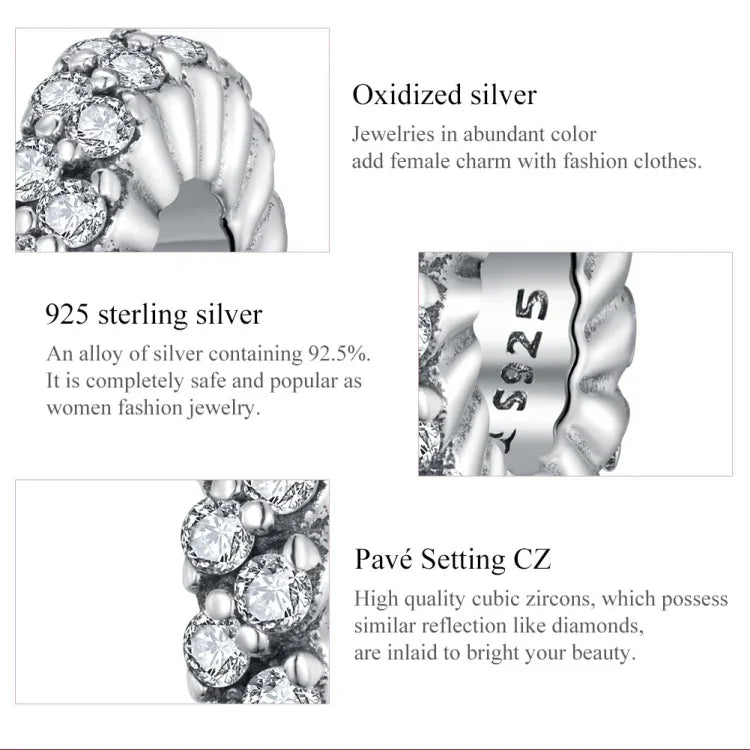 Perles Zircon d'Hiver Brillant en Argent Sterling S925 Accessoires DIY pour Bracelet Collier, Hiver Brillant