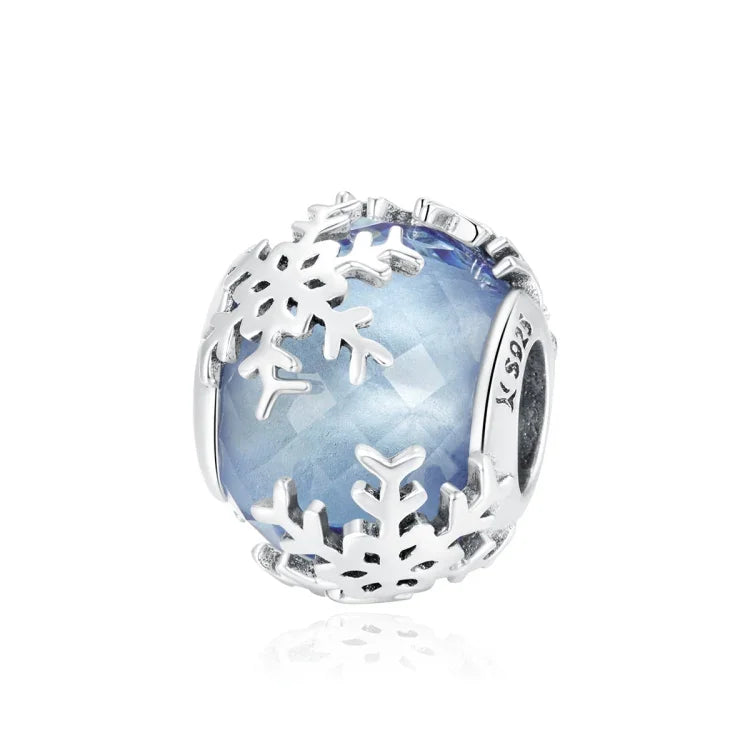 Perles Flocon de Neige en Cristal en Argent Sterling S925 Accessoires DIY pour Bracelet Collier, Flocon de Neige