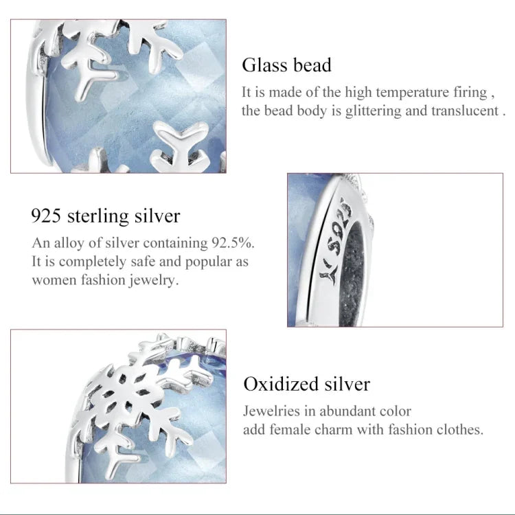 Perles Flocon de Neige en Cristal en Argent Sterling S925 Accessoires DIY pour Bracelet Collier, Flocon de Neige