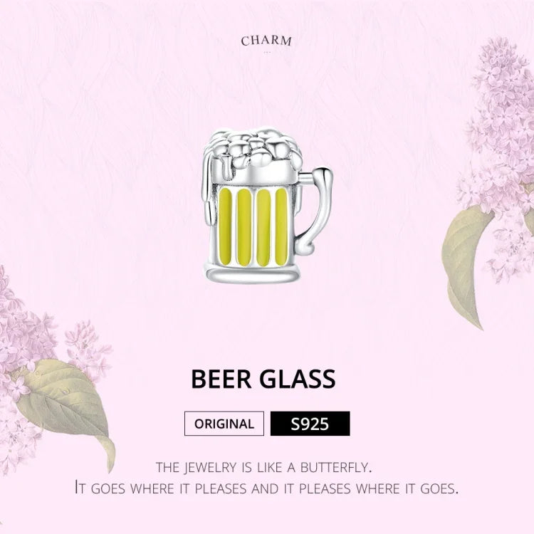 Perles Chope de Bière en Argent Sterling S925 Accessoires DIY pour Bracelet Collier, Chope de Bière