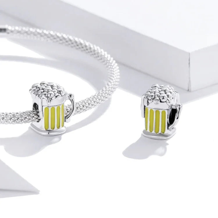 Perles Chope de Bière en Argent Sterling S925 Accessoires DIY pour Bracelet Collier, Chope de Bière