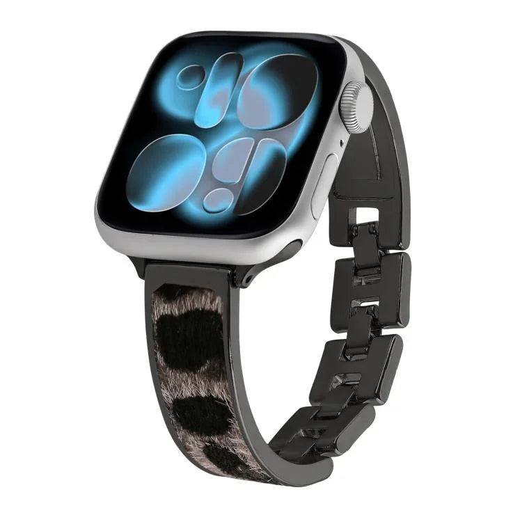Bracelet de montre en alliage à motif léopard, compatible avec Apple Watch 46 mm / 49 mm / 45 mm / 44 mm et Apple Watch 42 mm / 41 mm / 40 mm / 38 mm.