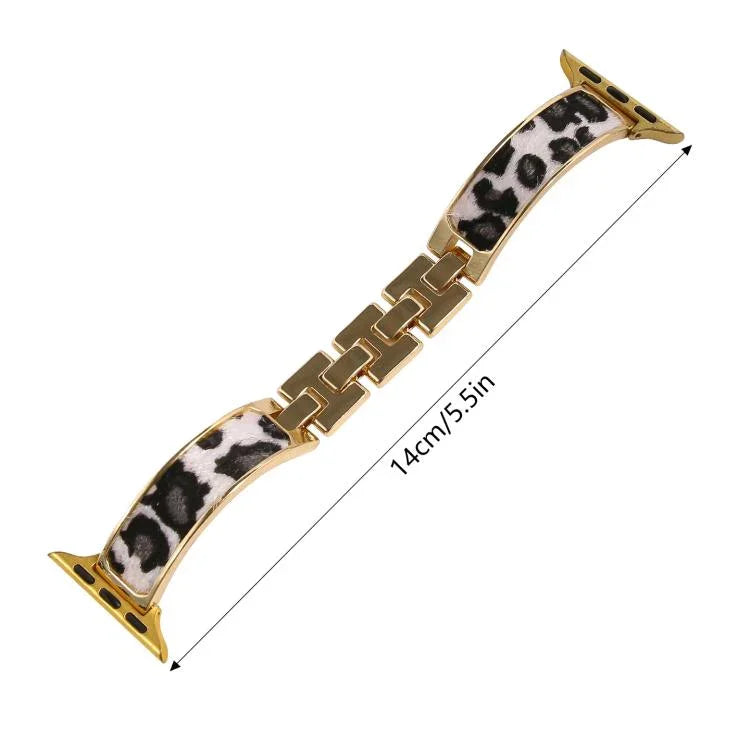 Bracelet de montre en alliage à motif léopard, compatible avec Apple Watch 46 mm / 49 mm / 45 mm / 44 mm et Apple Watch 42 mm / 41 mm / 40 mm / 38 mm.