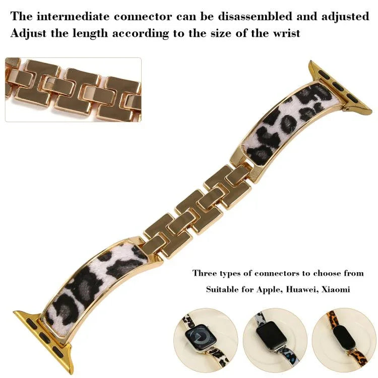 Bracelet de montre en alliage à motif léopard, compatible avec Apple Watch 46 mm / 49 mm / 45 mm / 44 mm et Apple Watch 42 mm / 41 mm / 40 mm / 38 mm.