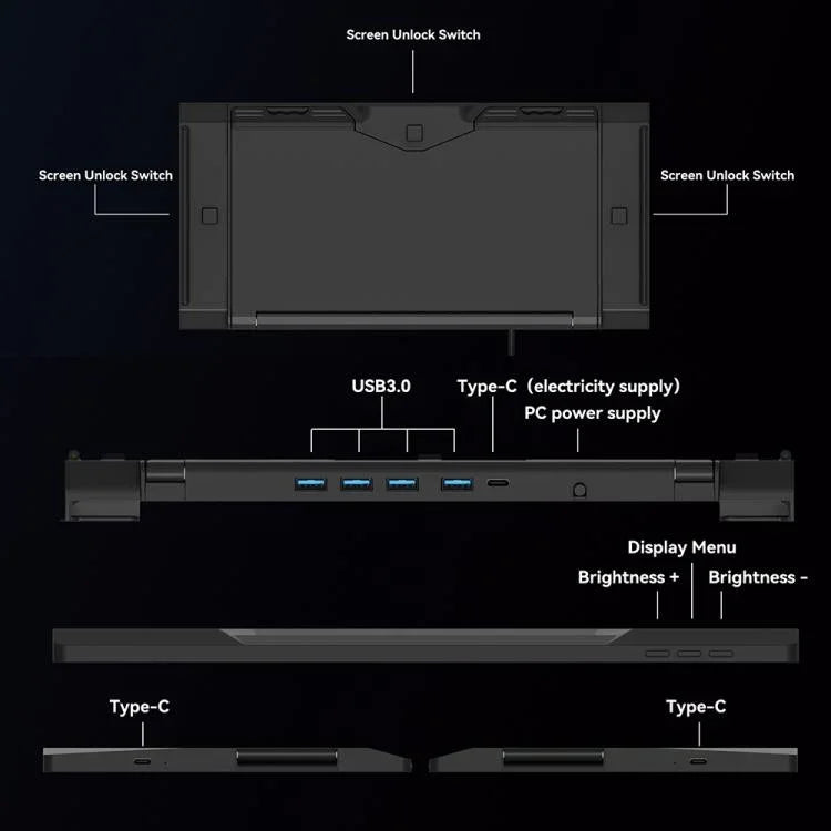 Écran portable triple Arie 13 de 13,3 pouces à affichage étendu, prise US, prise UK, prise EU