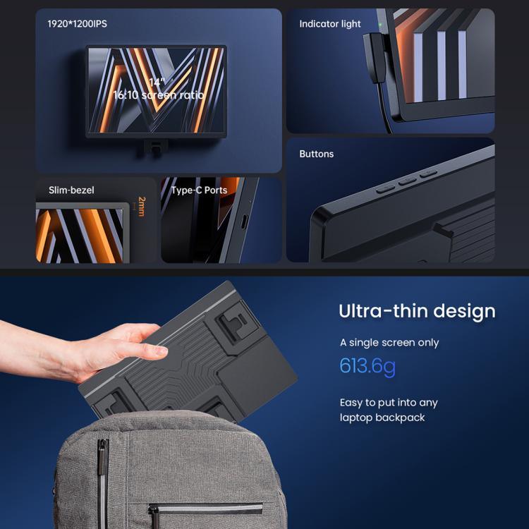Arie 14 Moniteur portable triple de 14 pouces avec écran étendu, prise US, prise UK, prise EU